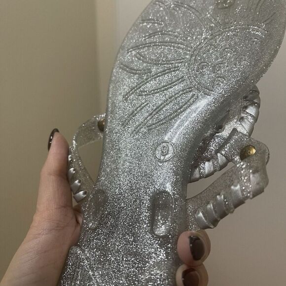 Jack Rogers Silver glitter medallion jelly thong sandals size US 9 - Picture 3 of 6